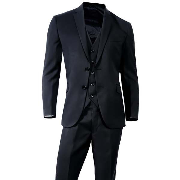 Men's Black Slim Fit 3 Piece 2 Button Suit - Trinity Robes