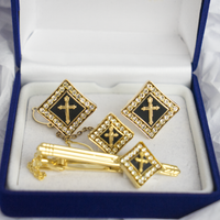 Diamond shape Cubic Gold Colored Cross Cuff Links Black background - Trinity Robes
