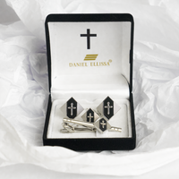 Diamond shape Silver Colored Cross Cuff Links Black background - Trinity Robes