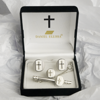Circle shape Silver  Colored Cross Cuff Links White background - Trinity Robes