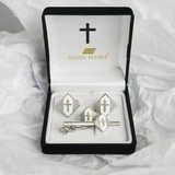Diamond shape Silver  Colored Cross Cuff Links White background - Trinity Robes