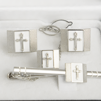 Square shape Silver  Colored Cross Cuff Links White background - Trinity Robes